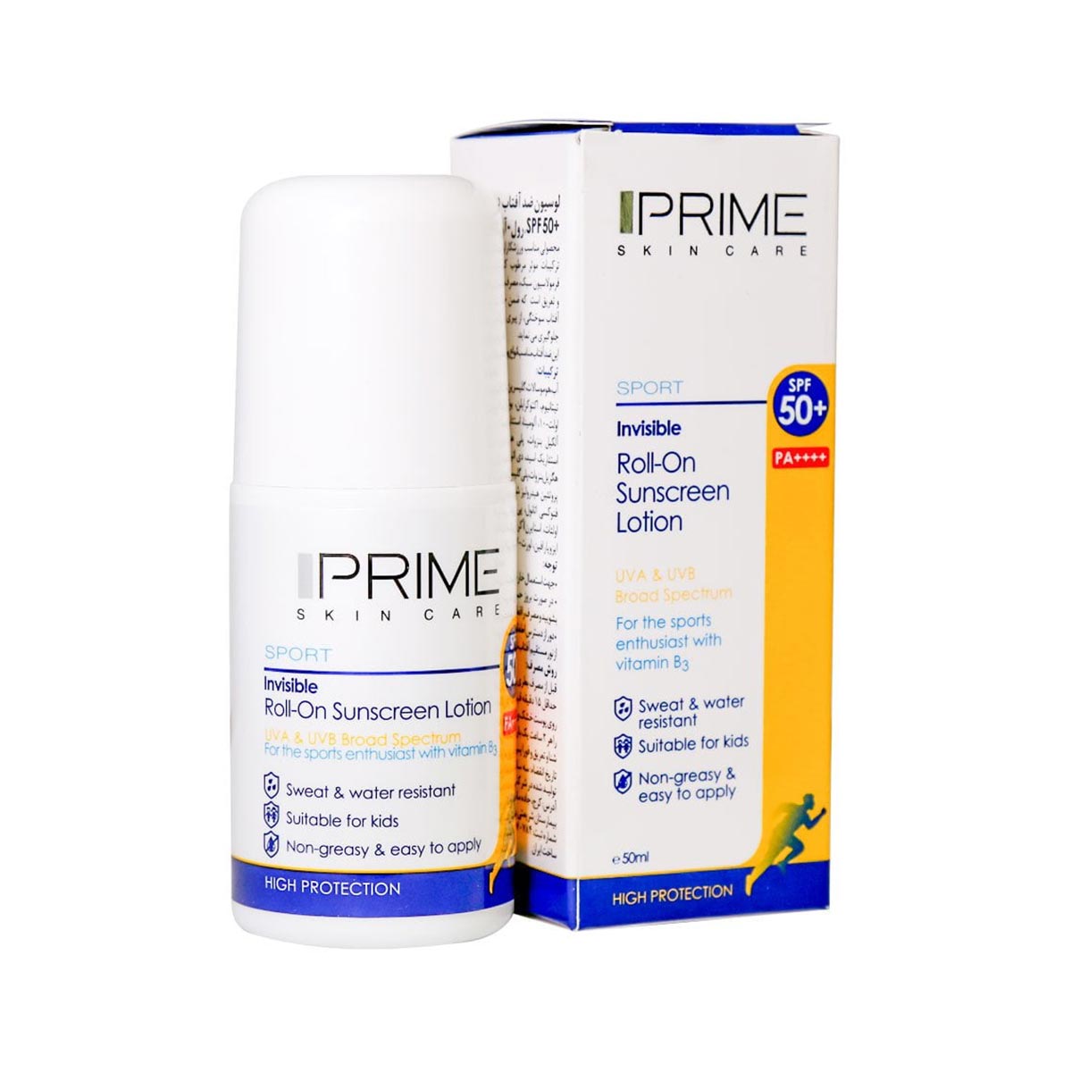 لوسیون ضد آفتاب بی رنگ پرایم با SPF50 مناسب انواع پوست حجم 50 میلی لیتر