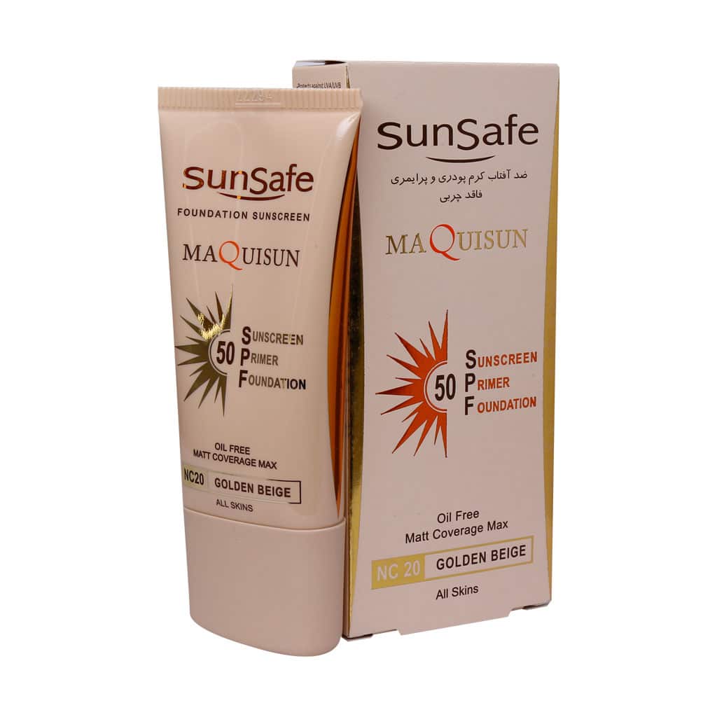 ضد آفتاب سان سیف کرم پودری و پرایمری مکیسان با SPF50 رنگی بژ طبیعی