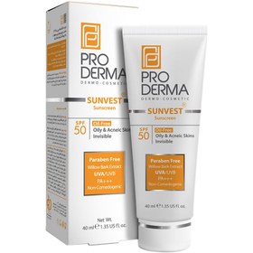 کرم ضد آفتاب بی رنگ پرودرما با SPF50 مناسب پوست چرب و جوش دار حجم 40 میلی لیتر