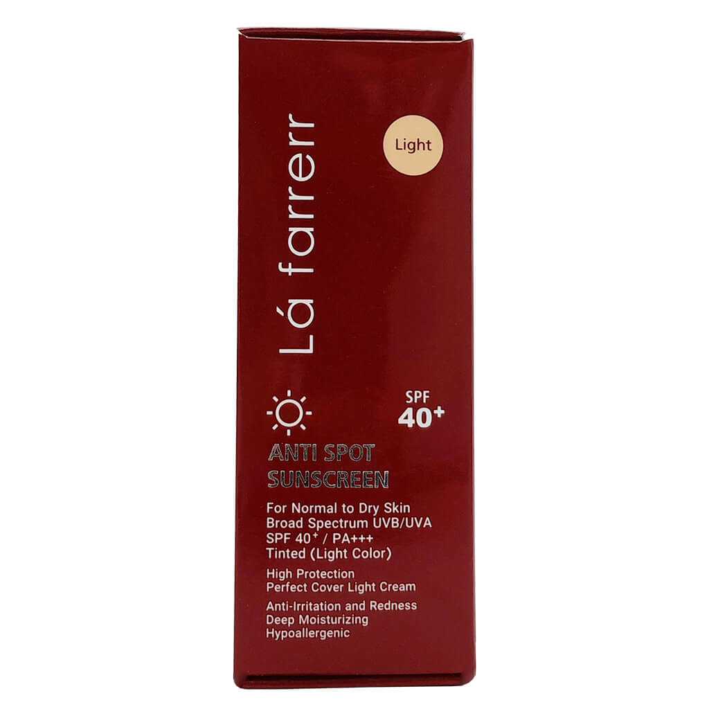 کرم ضد آفتاب و ضد لک رنگی روشن لافارر مدل SPF40 مناسب پوست نرمال و خشک حجم 40 میلی لیتر