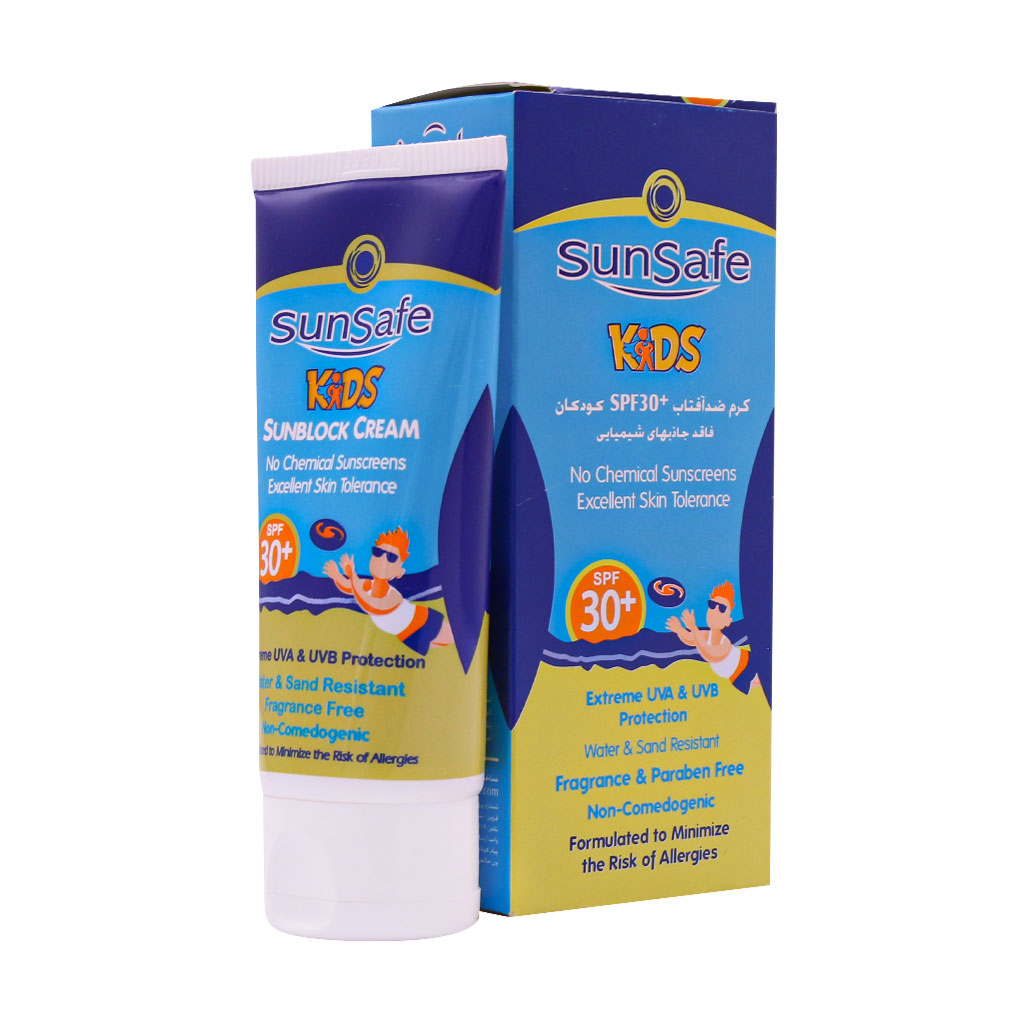 کرم ضد آفتاب بی رنگ سان سیف با SPF30 مناسب کودک حجم 50 میلی لیتر
