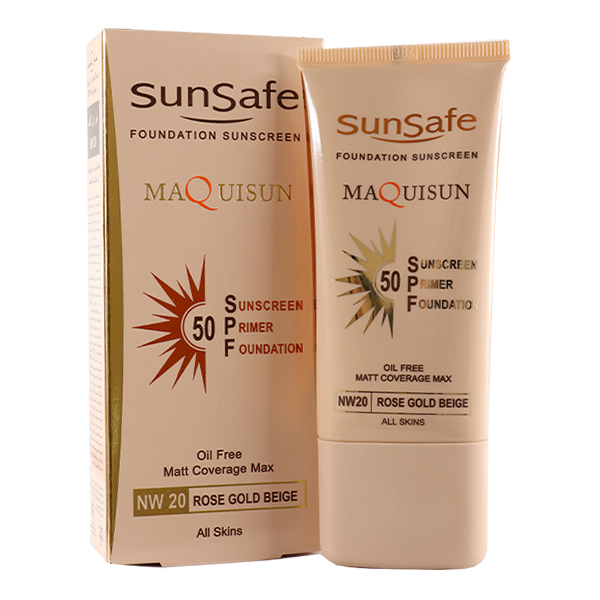 ضد آفتاب کرم پودری و پرایمری فاقد چربی انواع پوست سان سیف SPF50 بژ رز گلد 40 میلی لیتر