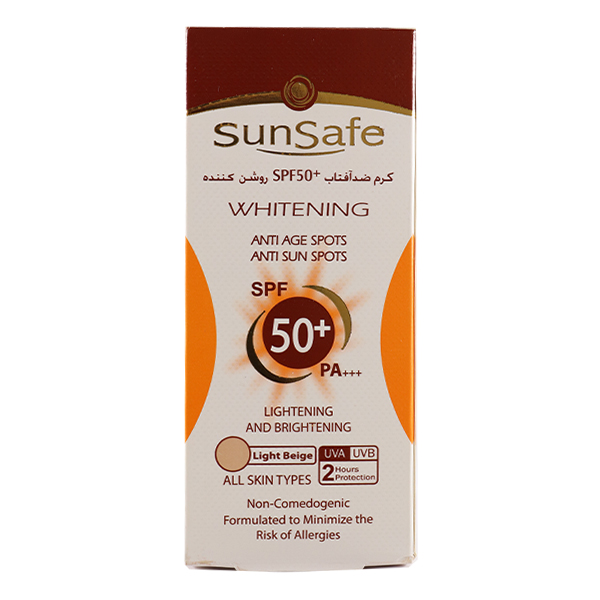 کرم ضد آفتاب روشن کننده رنگی سان سیف با SPF50 مناسب انواع پوست حجم 50 میلی لیتر