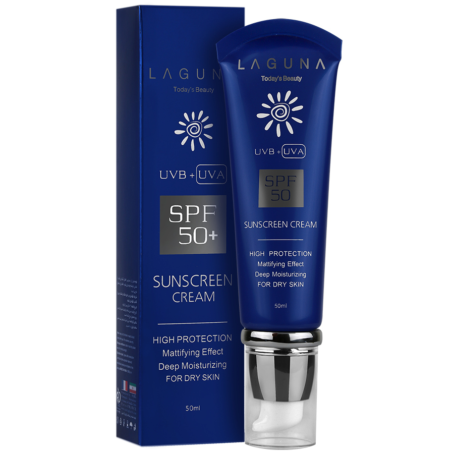 کرم ضد آفتاب بی رنگ لاگونا با SPF50 مناسب پوست خشک حجم 50 میلی لیتر
